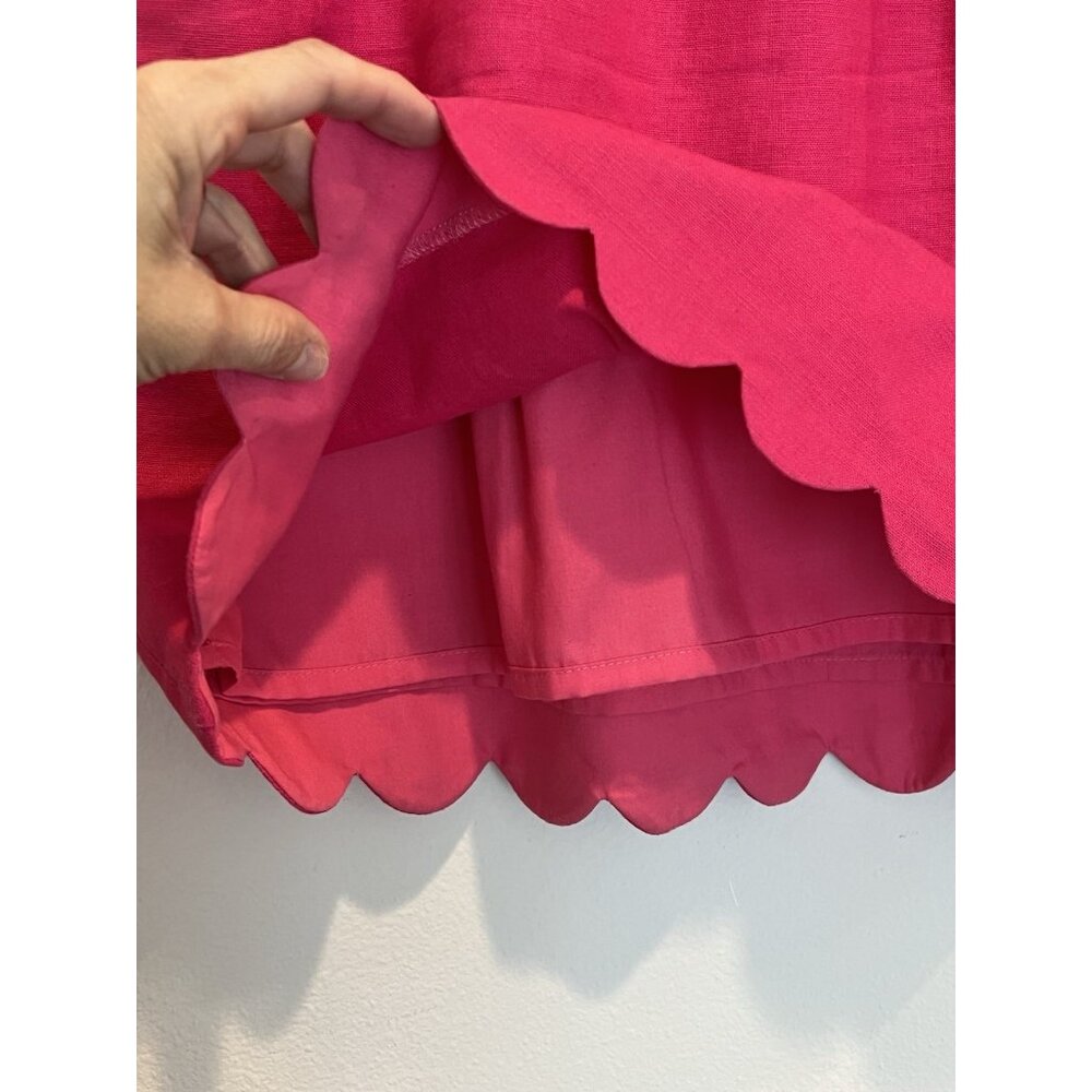 J. Crew Women’s Linen Mini Skirt Hot Pink Size 16 Scalloped Hem Elastic Waist - Picture 7 of 9